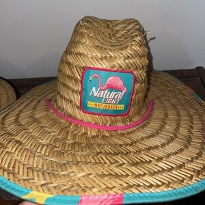 Natural Light Straw Hat with Pink Flamingo